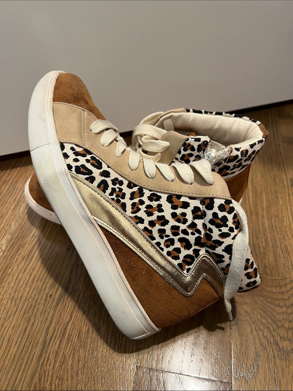 Wedge Sneaker with Leopard Print and Tan Suede